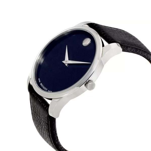 Movado Men’s Quartz Swiss Made Black Leather Strap Blue Dial 40mm Watch 0607013