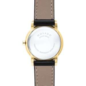 Movado Women’s Quartz Swiss Made Black Leather Strap Black Dial 28mm Watch 0607275