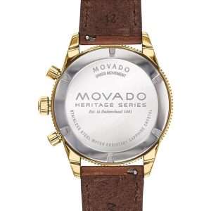 Movado Men’s Quartz Swiss Made Brown Leather Strap Green Dial 42mm Watch 3650062