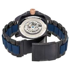 Fossil Men’s Automatic Two Tone Silicone & Stainless Steel Blue Dial 45mm Watch ME3133