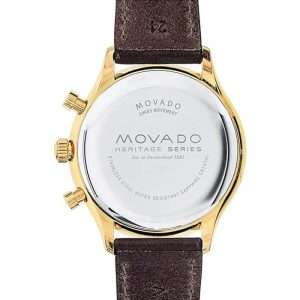 Movado Men’s Swiss Made Quartz Brown Leather Strap Parchment Dial 43mm Watch 3650007