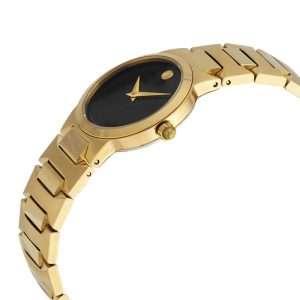 Movado Women’s Quartz Swiss Made Gold Stainless Steel Black Dial 26mm Watch 0607297