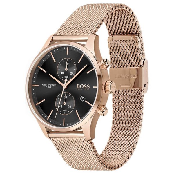 Hugo Boss Men’s Quartz Gold Stainless Steel Black Dial 43mm Watch 1513808