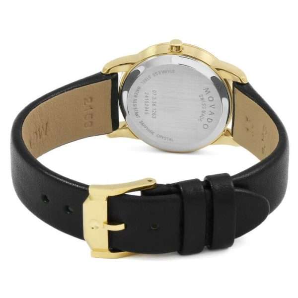 Movado Women’s Quartz Swiss Made Black Leather Strap Black Dial 28mm Watch 0606877