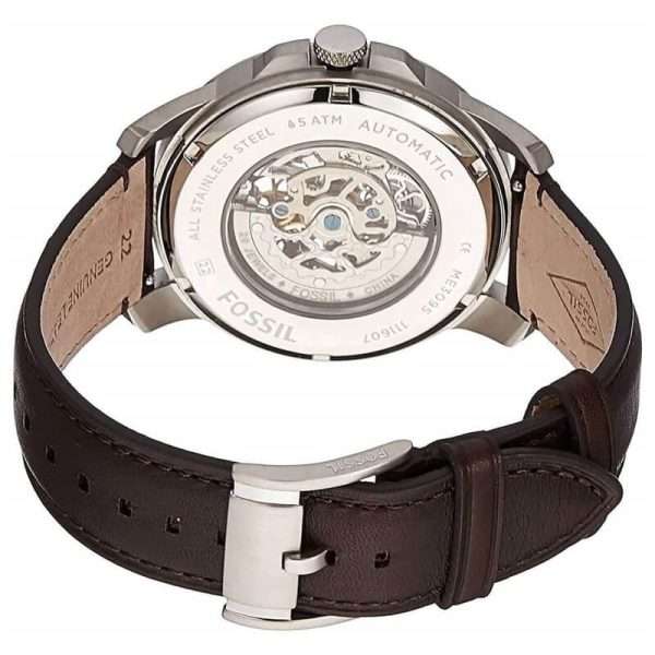 Fossil Men’s Automatic Dark Brown Leather Strap Black Skeleton Dial 45mm Watch ME3095