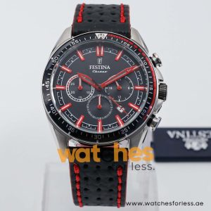 Festina Men’s Quartz Black Leather Strap Black Dial 44mm Watch F20377/5