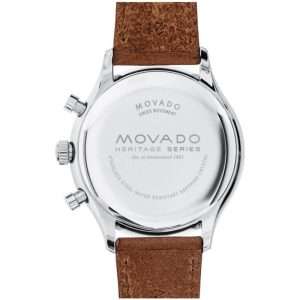 Movado Men’s Swiss Made Quartz Brown Leather Strap White Dial 43mm Watch 3650008