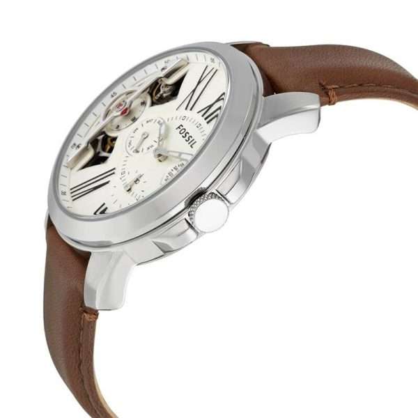 Fossil Men’s Mechanical Brown Leather Strap OffWhite Dial 44mm Watch ME1144