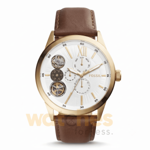 Fossil Men’s Mechanical Brown Leather Strap White Dial 48mm Watch BQ2218