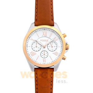 Fossil Women’s Quartz Brown Leather Strap White Dial 40mm Watch BQ3033