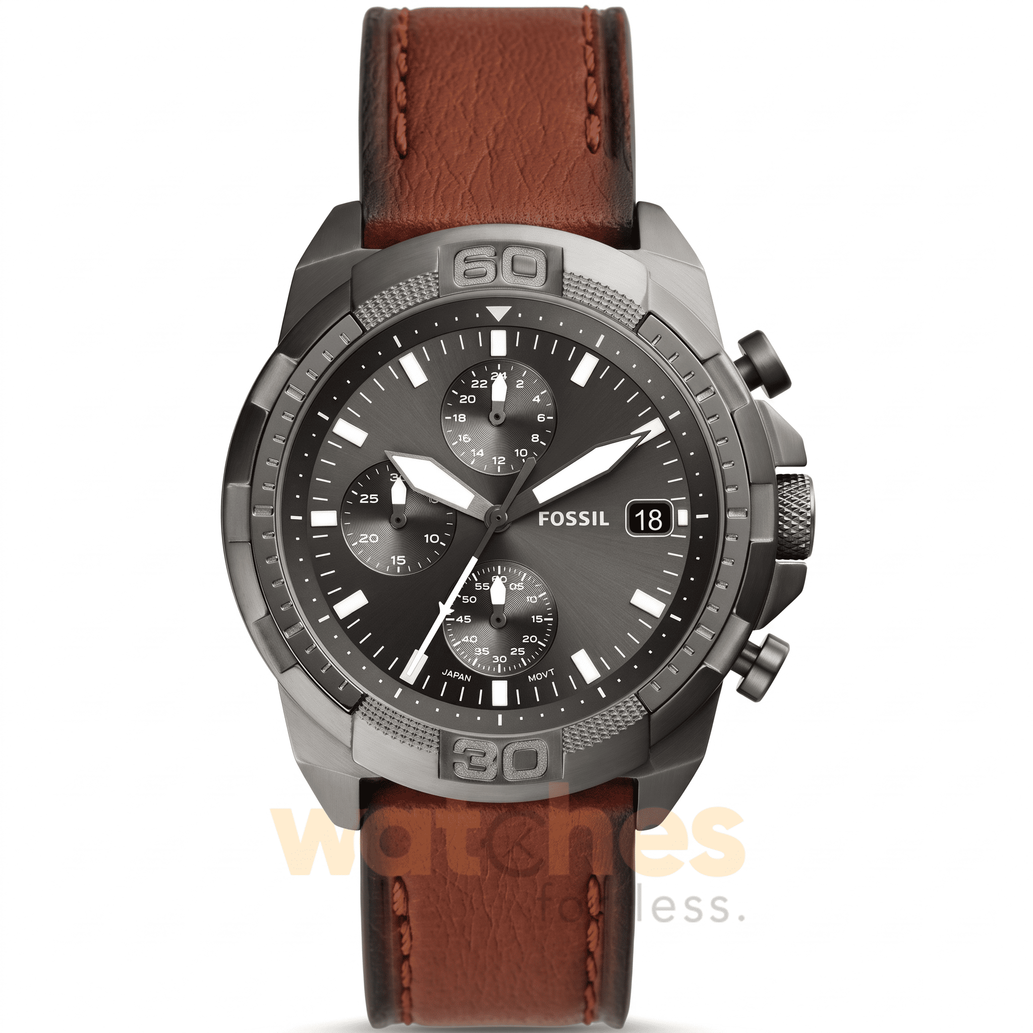 Fossil Men’s Quartz Brown Leather Strap Grey Dial 44mm Watch FS5855