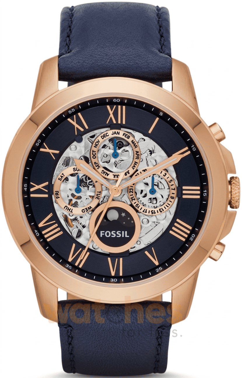 Fossil Men’s Automatic Blue Leather Strap Skeleton Dial 44mm Watch ME3029 UAE DUBAI AJMAN SHARJAH ABU DHABI RAS AL KHAIMA UMM UL QUWAIN ALAIN FUJAIRAH
