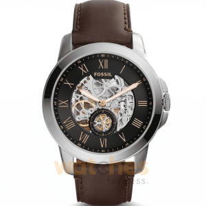 Fossil Men’s Automatic Dark Brown Leather Strap Black Skeleton Dial 45mm Watch ME3095