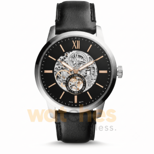 Fossil Men’s Automatic Black Leather Strap Black Skeleton Dial 48mm Watch ME3153