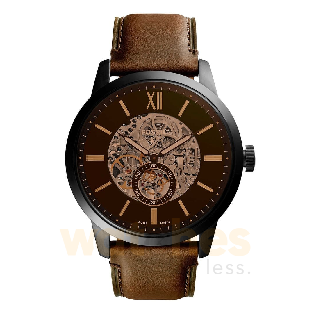 Fossil Men’s Automatic Brown Leather Strap Black Dial 48mm Watch ME3155