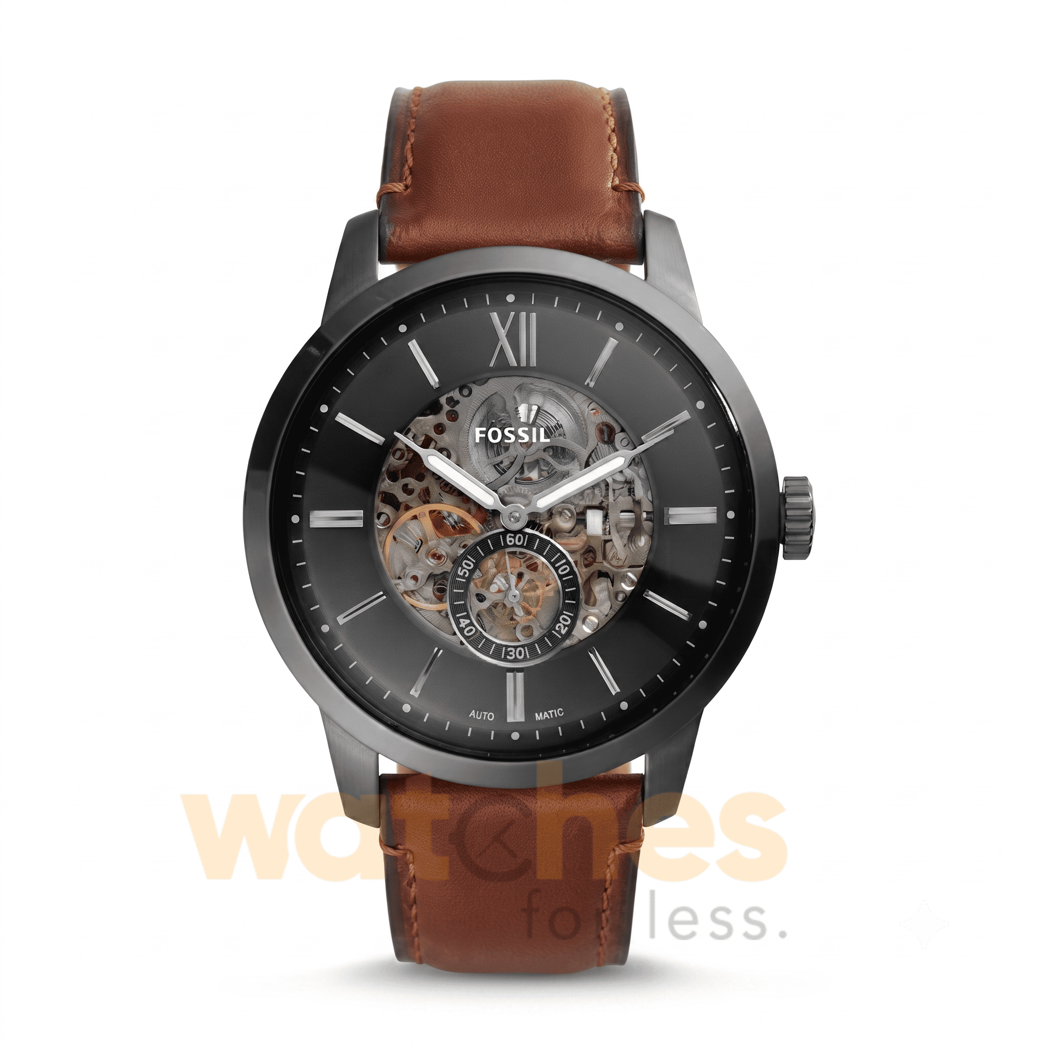 Fossil Men’s Automatic Brown Leather Strap Grey Dial 48mm Watch ME3181