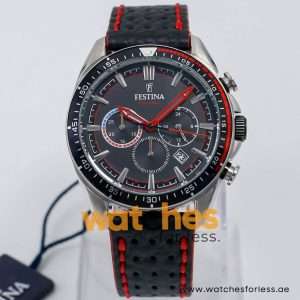 Festina Men’s Quartz Black Leather Strap Black Dial 44mm Watch F20377/2