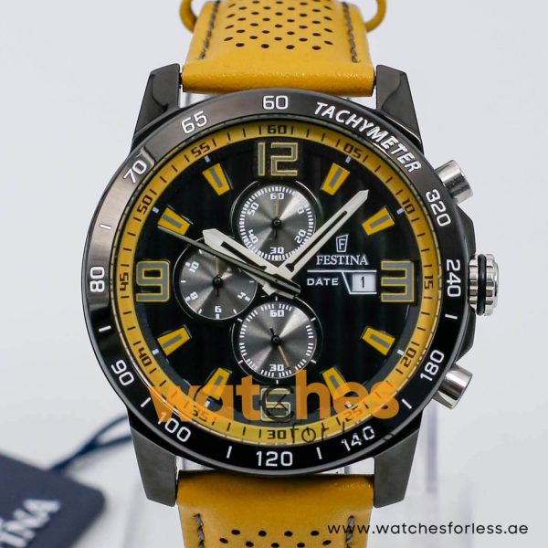 Festina Men’s Quartz Yellow Leather Strap Black Dial 45mm Watch F20339