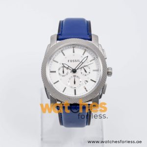 Fossil Men’s Quartz Blue Leather Strap White Dial 45mm Watch FS4663/1