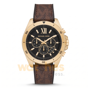 Michael Kors Men’s Quartz Brown Silicone & Leather Strap Black Dial 45mm Watch MK8849