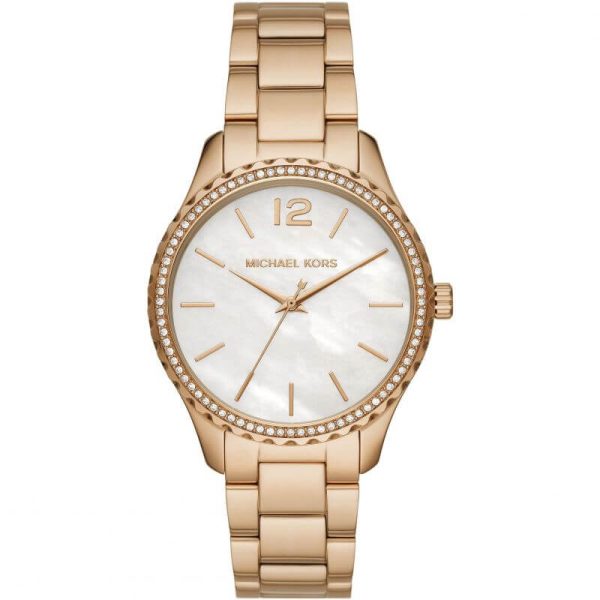 Michael Kors Women’s Quartz Gold Stainless Steel White Mother Of Pearl Dial 38mm Watch MK6870