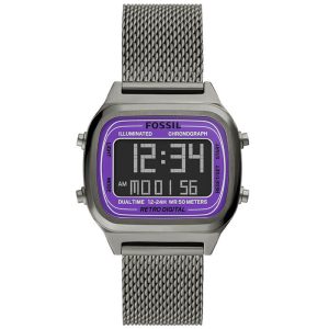 Fossil Men’s Digital Grey Stainless Steel Negative Display Dial 40mm Watch FS5888