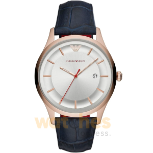 Emporio Armani Men’s Quartz Blue Leather Strap Silver Dial 43mm Watch AR11131