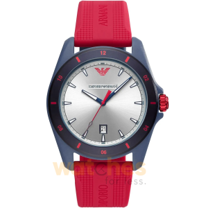 Emporio Armani Men’s Quartz Red Silicone Strap Silver Dial 44mm Watch AR11219 .UAE DUBAI AJMAN SHARJAH ABU DHABI RAS AL KHAIMA UMM UL QUWAIN ALAIN FUJAIRAH