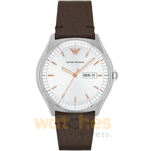 Emporio Armani Men’s Quartz Brown Leather Strap White Dial 43mm Watch AR1999