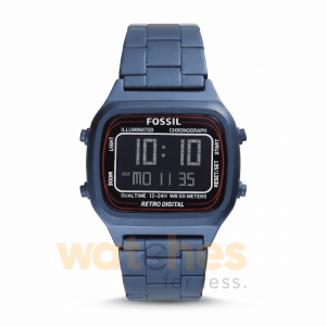 Fossil Men’s Digital Blue Stainless Steel Negative Display Dial 40mm Watch FS5896
