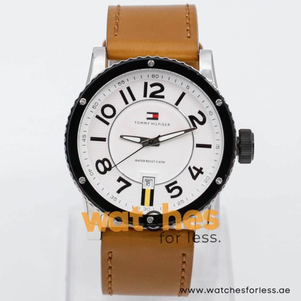 Tommy Hilfiger Men’s Quartz Brown Leather Strap White Dial 44mm Watch 1790675 UAE DUBAI AJMAN SHARJAH ABU DHABI RAS AL KHAIMA UMM UL QUWAIN ALAIN FUJAIRAH