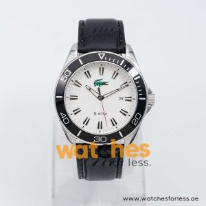 Lacoste Men’s Quartz Black Leather Strap White Dial 43mm Watch 2010442
