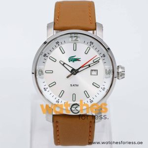 Lacoste Men’s Quartz Brown Leather Strap Silver Sunray Dial 43mm Watch 2010340