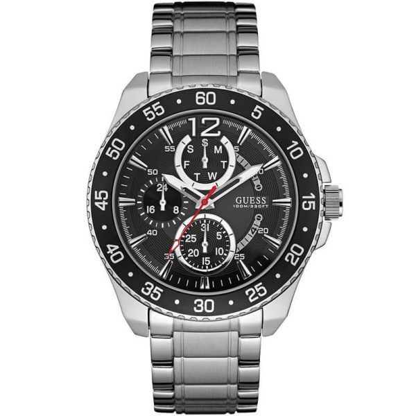 Guess Men’s Quartz Silver Stainless Steel Black Dial 46mm Watch W0797G2 UAE DUBAI AJMAN SHARJAH ABU DHABI RAS AL KHAIMA UMM UL QUWAIN ALAIN FUJAIRAH