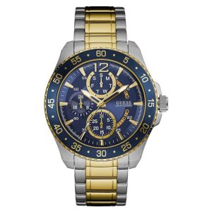 Guess Men’s Quartz Two Tone Stainless Steel Blue Dial 46mm Watch W0797G1
