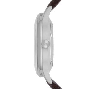 Emporio Armani Men’s Automatic Brown Leather Strap White Dial 43mm Watch AR1946