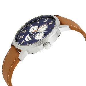 Guess Men’s Quartz Brown Leather Strap Blue Dial 44mm Watch W0870G4