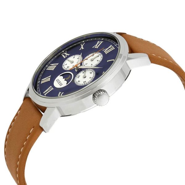 Guess Men’s Quartz Brown Leather Strap Blue Dial 44mm Watch W0870G4