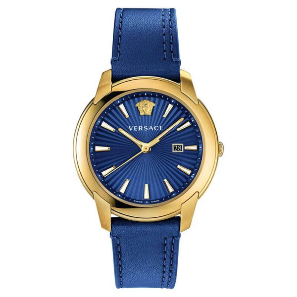 Versace Men’s Quartz Swiss Made Blue Leather Strap Blue Dial 42mm Watch VELQ00319