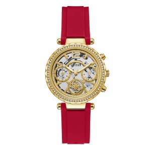 Guess Women’s Quartz Red Silicone Strap Gold Dial 36mm Watch GW0484L1