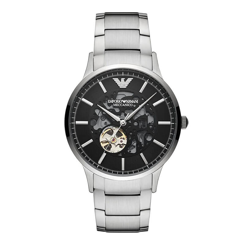 Emporio Armani Men’s Automatic Silver Stainless Steel Black Dial 43mm ...