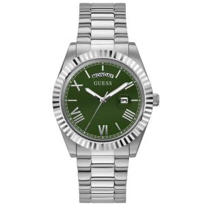 Guess Men’s Quartz Silver Stainless Steel Green Dial 42mm Watch GW0265G10