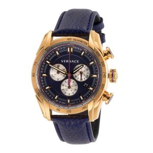 Versace Men’s Quartz Swiss Made Blue Leather Strap Blue Dial 44mm Watch VDB030014