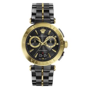 Versace Men’s Quartz Swiss Made Two-tone Stainless Steel Black Dial 45mm Watch VE1D01620