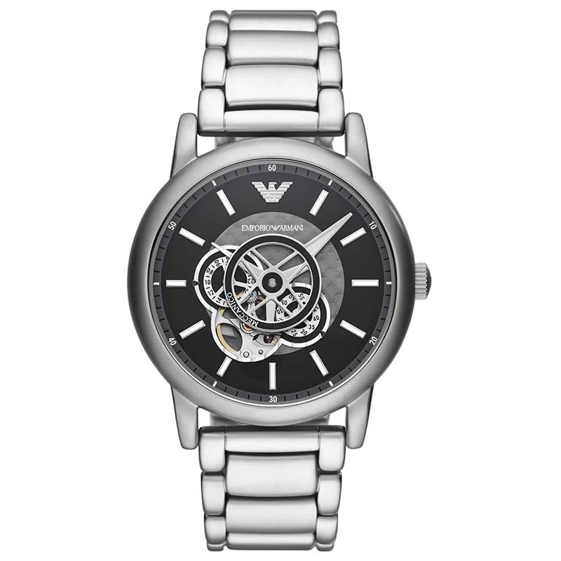 Emporio Armani Men’s Automatic Silver Stainless Steel Black Dial 43mm ...