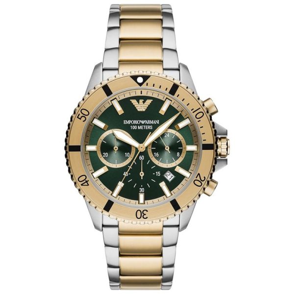 Emporio Armani Men’s Quartz Two-Tone Stainless Steel Green Dial 43mm Watch AR11586