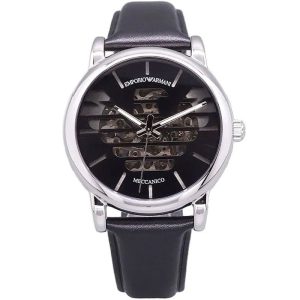 Emporio Armani Men’s Automatic Black Leather Strap Black Dial 43mm Watch AR60040