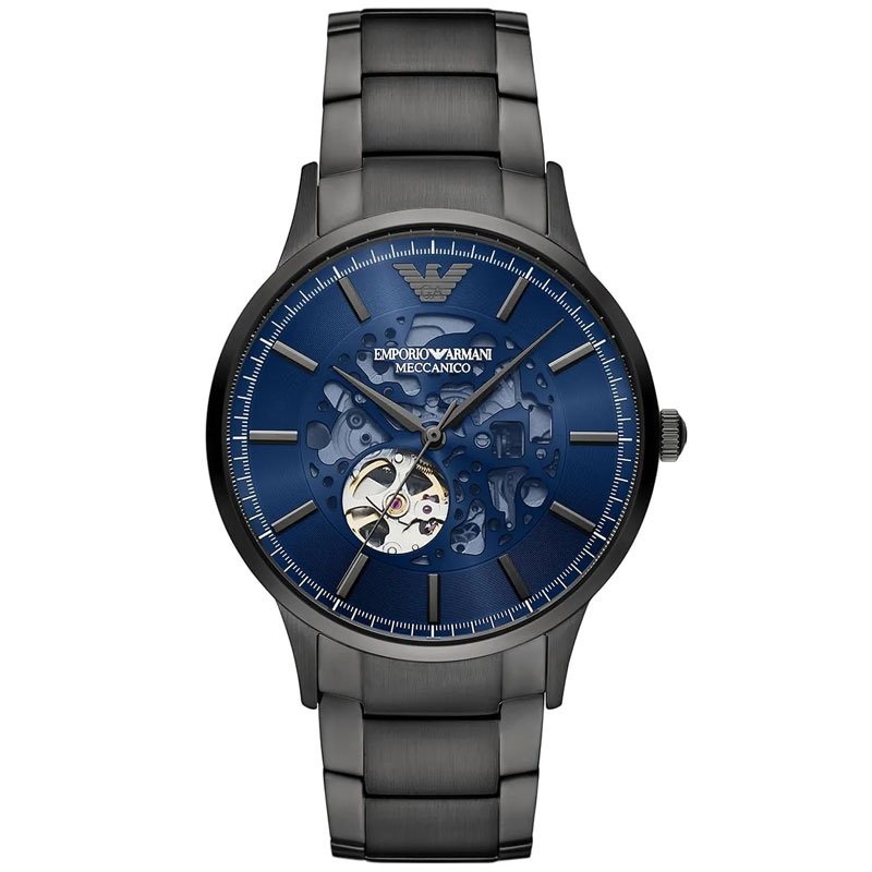 Emporio Armani Men’s Automatic Gunmetal Stainless Steel Blue Dial 43mm ...