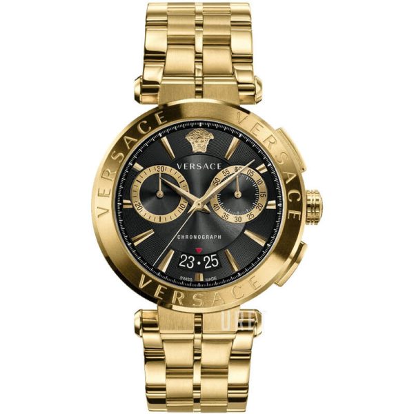 Versace Men’s Quartz Swiss Made Gold Stainless Steel Black Dial 45mm Watch VE1D01721