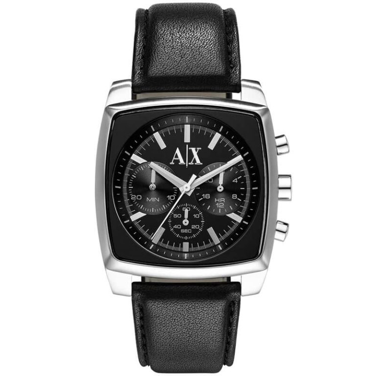 Armani Exchange Men’s Quartz Black Leather Strap Black Dial 40mm Watch ...